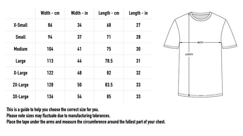 Size chart for Hands T-Shirt - Black